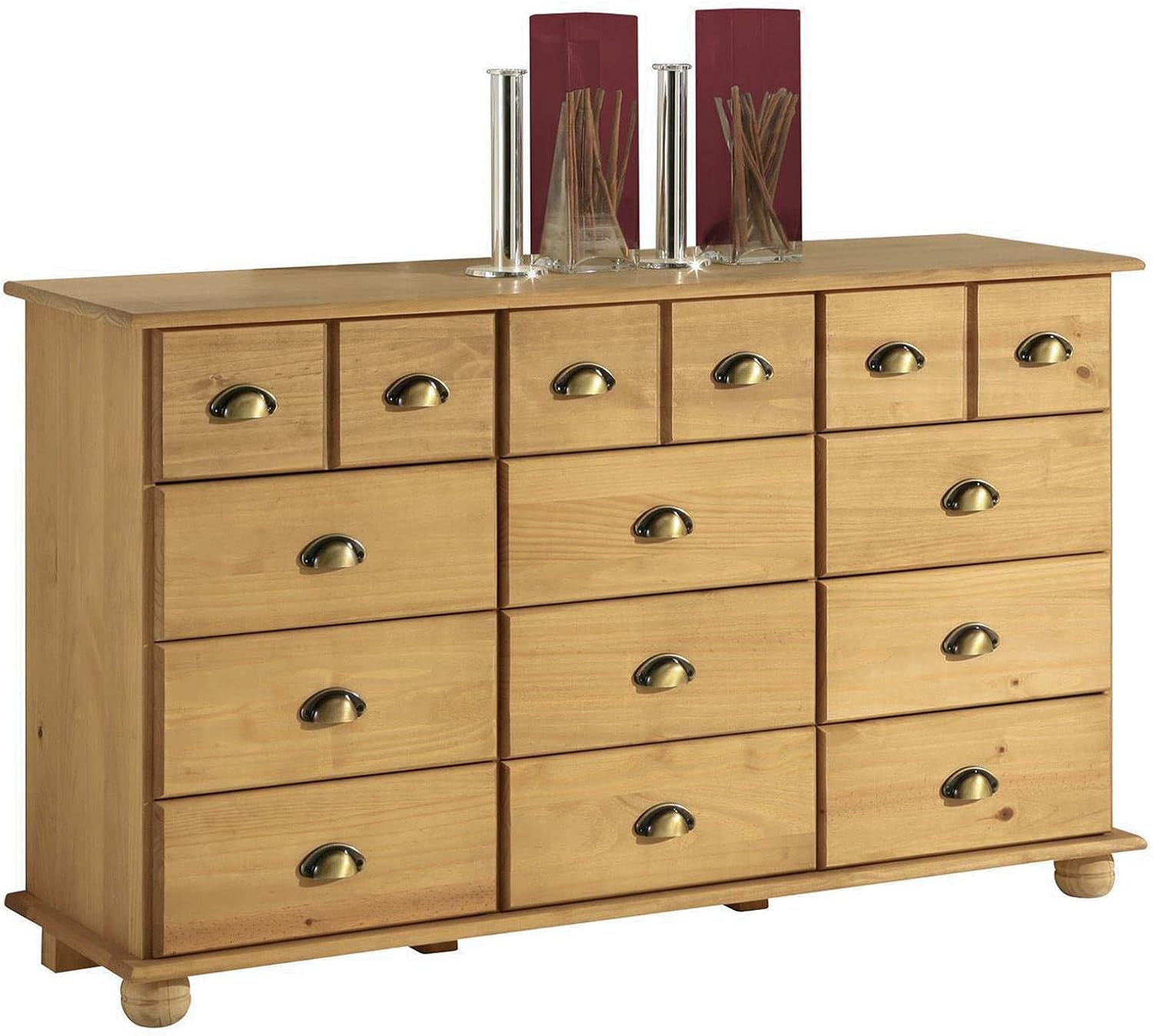 Commode IDIMEX Colmar 134 cm 12 tiroirs en bois massif brun - meilleure commode chambre 2026