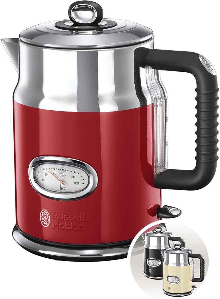 Russell Hobbs Retro Vintage 21672-70 bouilloire électrique design années 50 rouge sur plan de travail
