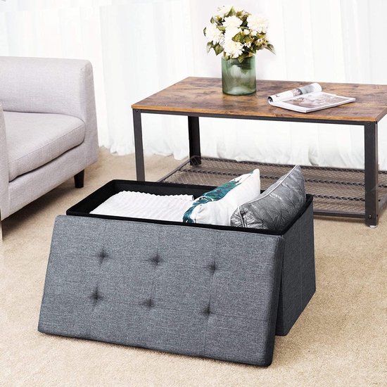 SONGMICS LSF47K coffre banc rangement pliable lin gris foncé 76 cm 80L