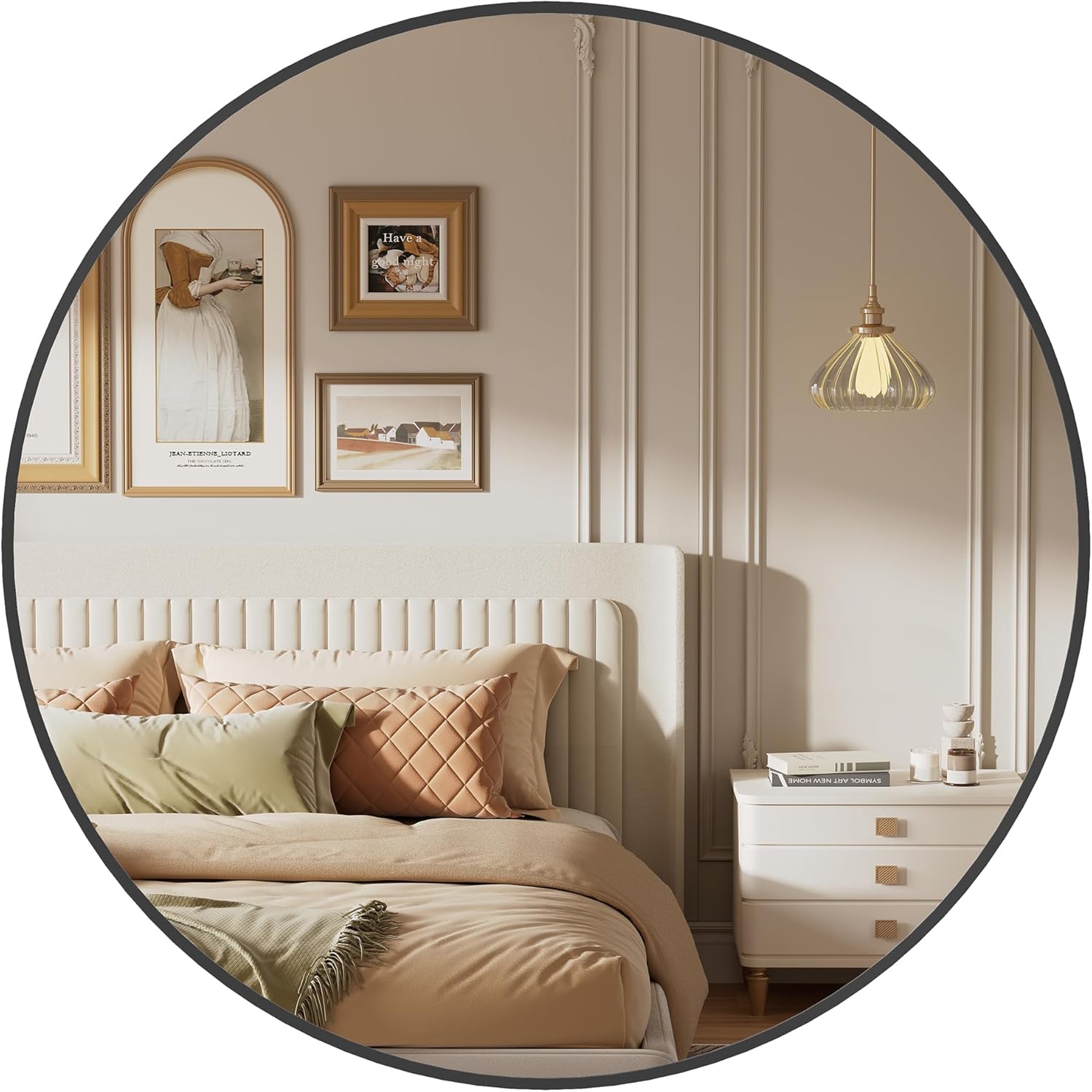 SONGMICS LWM102B01 miroir mural rond 61 cm cadre métal noir d'encre salon entrée