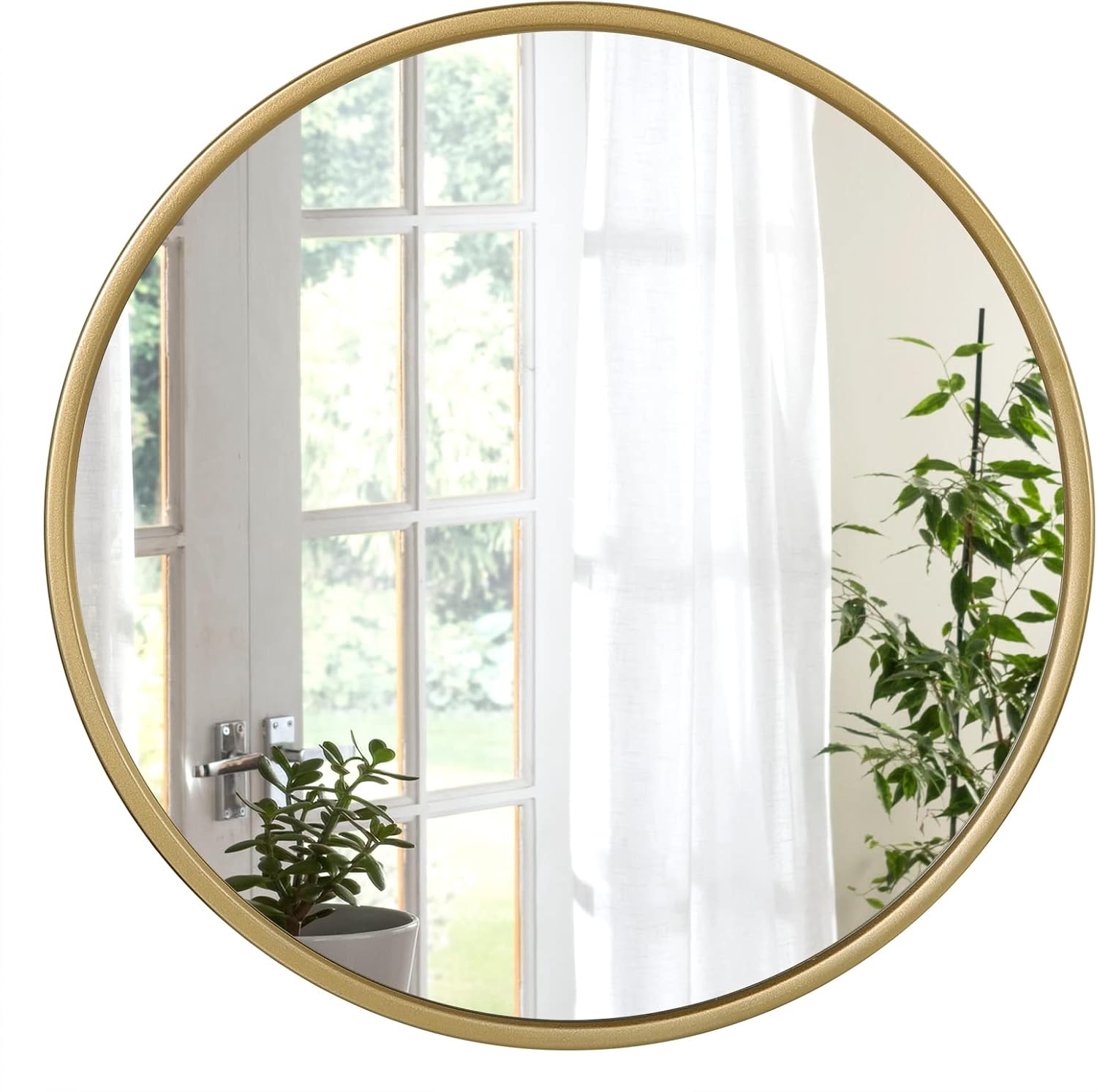 WOLTU miroir mural rond 60 cm doré cadre métal décoratif suspendu salon couloir