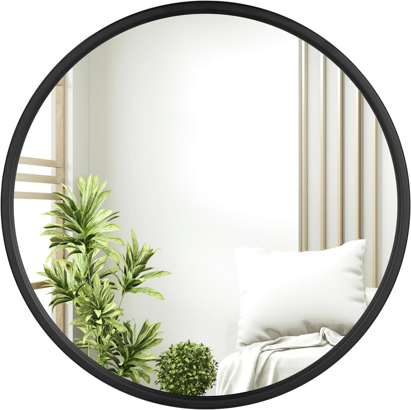 WOLTU miroir mural rond 60 cm noir cadre métal décoratif suspendu chambre salle de bain