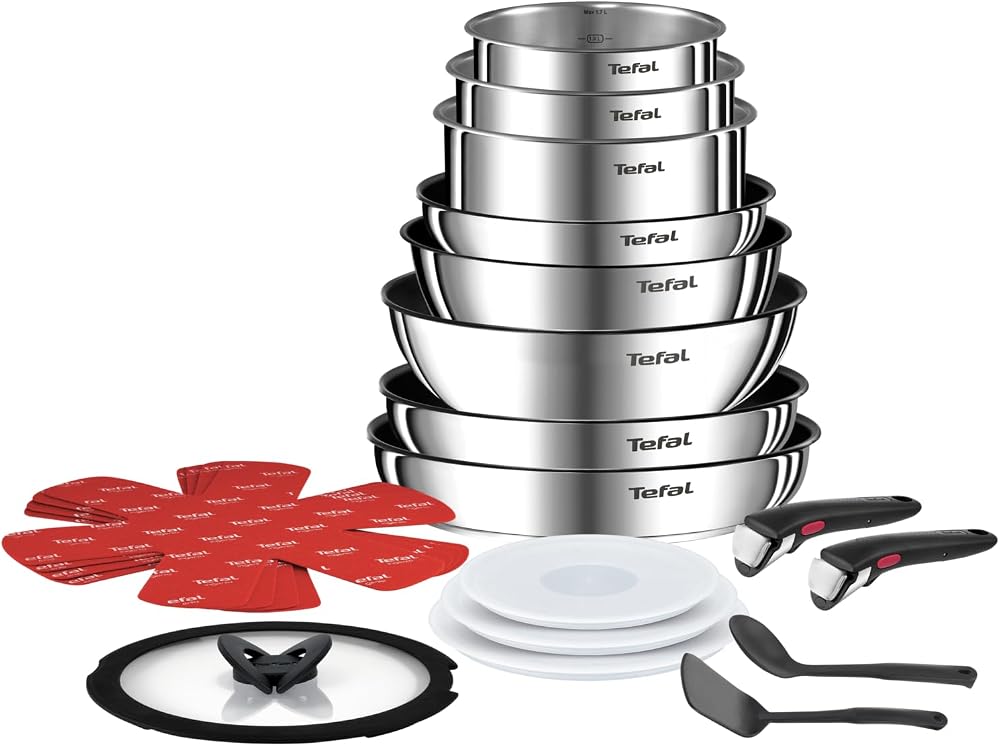 Batterie de cuisine Tefal Ingenio Emotion 20 pieces posee sur un plan de travail