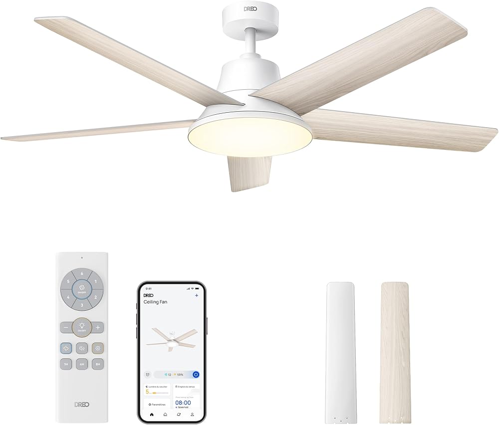 Ventilateur de plafond DREO 521S 132 cm blanc avec eclairage LED
