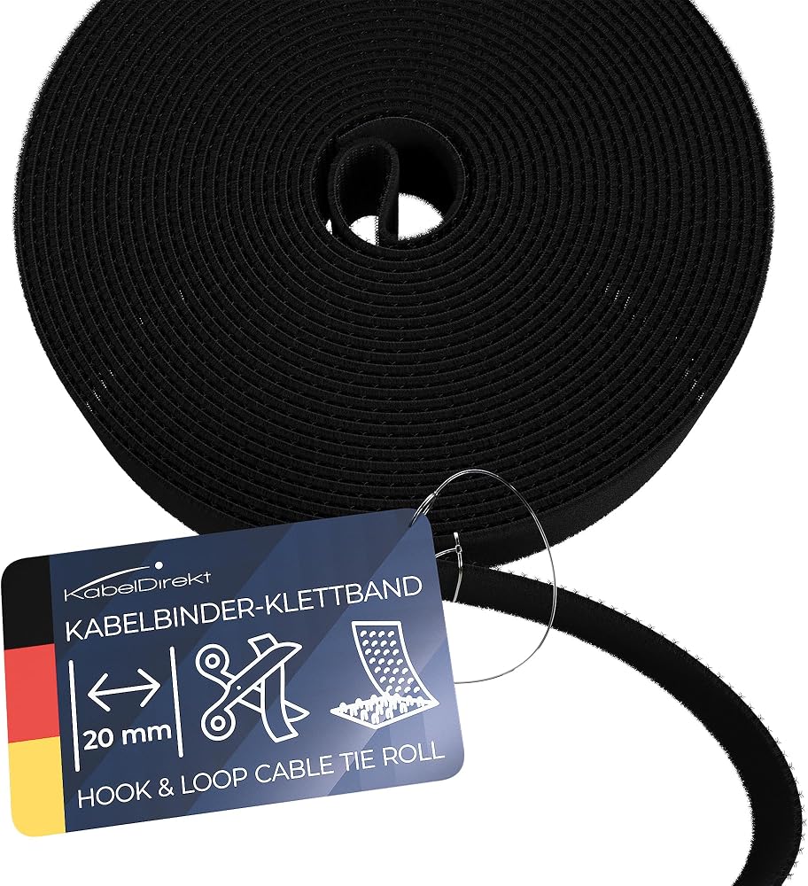 KabelDirekt attaches de câble velcro rouleau 5 m noir